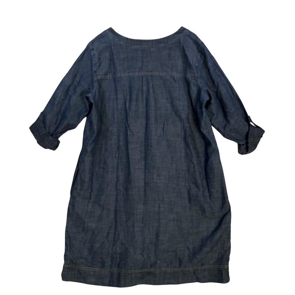 J. Jill Denim Chambray Henley Shift Dress XL Blue Roll Tab Sleeve Pockets NWT - Picture 2 of 10